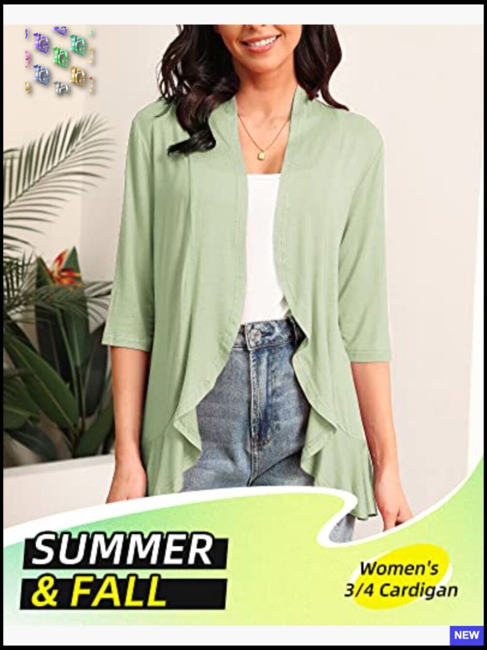 3/4 Sleeve Cardigan Shawl Collar Open Front Lightweight Elegant Soft - Picture 4 of 7
